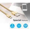 MicroUSB kabel 1m guld - Bomuldsstof, MicroUSB til USB-A