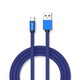 1m Micro USB kabel, 2.4A - Blå, Ruby Series, bomuldsflet, hurtig opladning