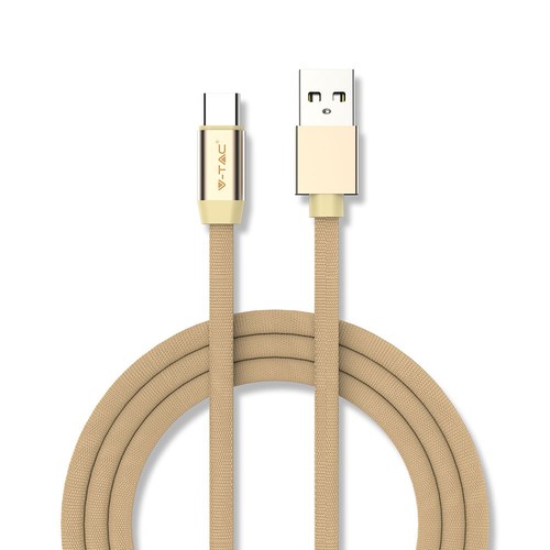 1m Type-C USB fletvævet kabel med bomuldsstof - Guld (Rubin Serie)