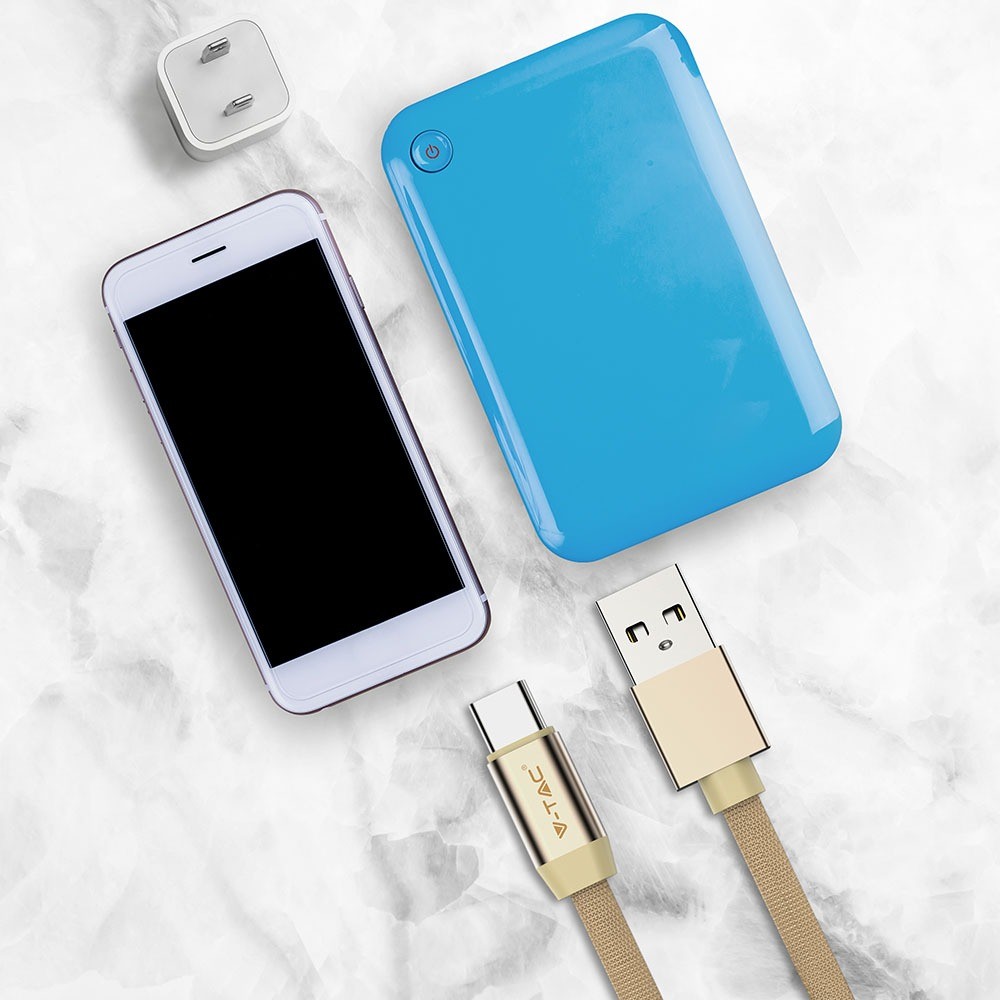 1m Type-C USB kabel i guld - Ruby Series, bomuldsflettet, USB-C til USB-A