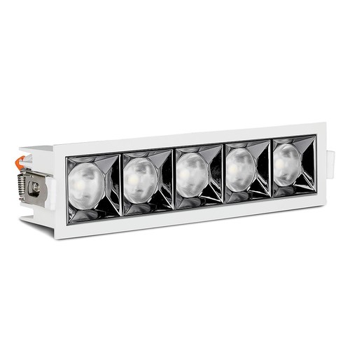 20W LED indbygningsspot med Samsung chip, RA90 - 12°, 5700K, Hul: 20x4,5 cm, Mål: 20,7x5,4 cm