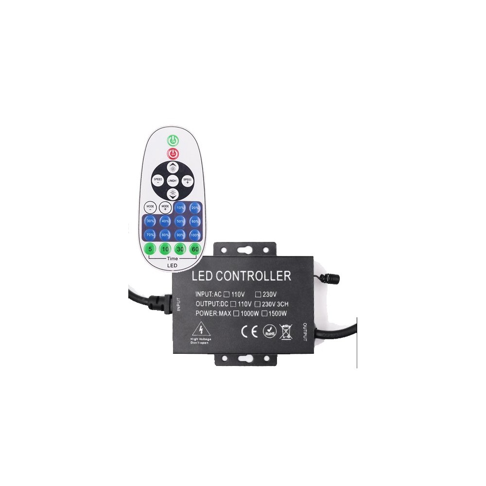 RF trådløs timer+dæmper med fjernbetjening - Inkl. endeprop, til 230V 8x16 Neonflex, memory funktion, maks. 200 m.