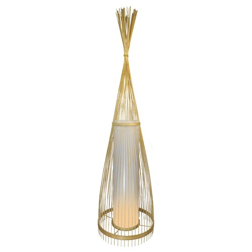 Træ gulvlampe med rattan skærm, E27 - Ø40cm, højde 100cm, IP20, uden lyskilde