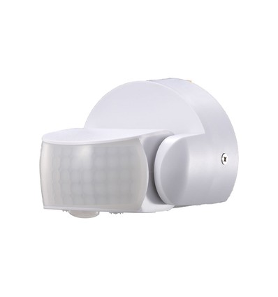 Infrarød bevægelsessensor, hvid - IP65, 180°/360°, max 600W LED, rækkevidde 12m, udendørs/indendørs