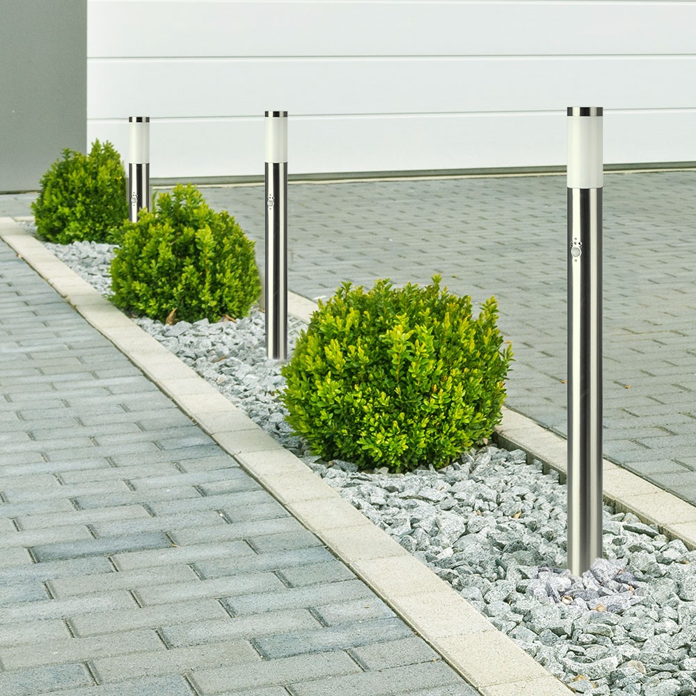 110cm havelampe med PIR sensor - Rustfrit stål, E27 fatning, IP44 udendørs, satin nikkel finish