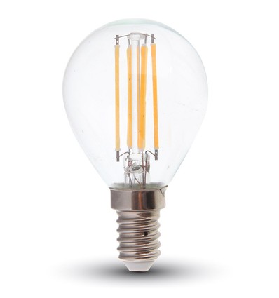 E14 6W LED kronepære - P45, filament, klart glas, 130lm/W, varm hvid, erstatter 60W
