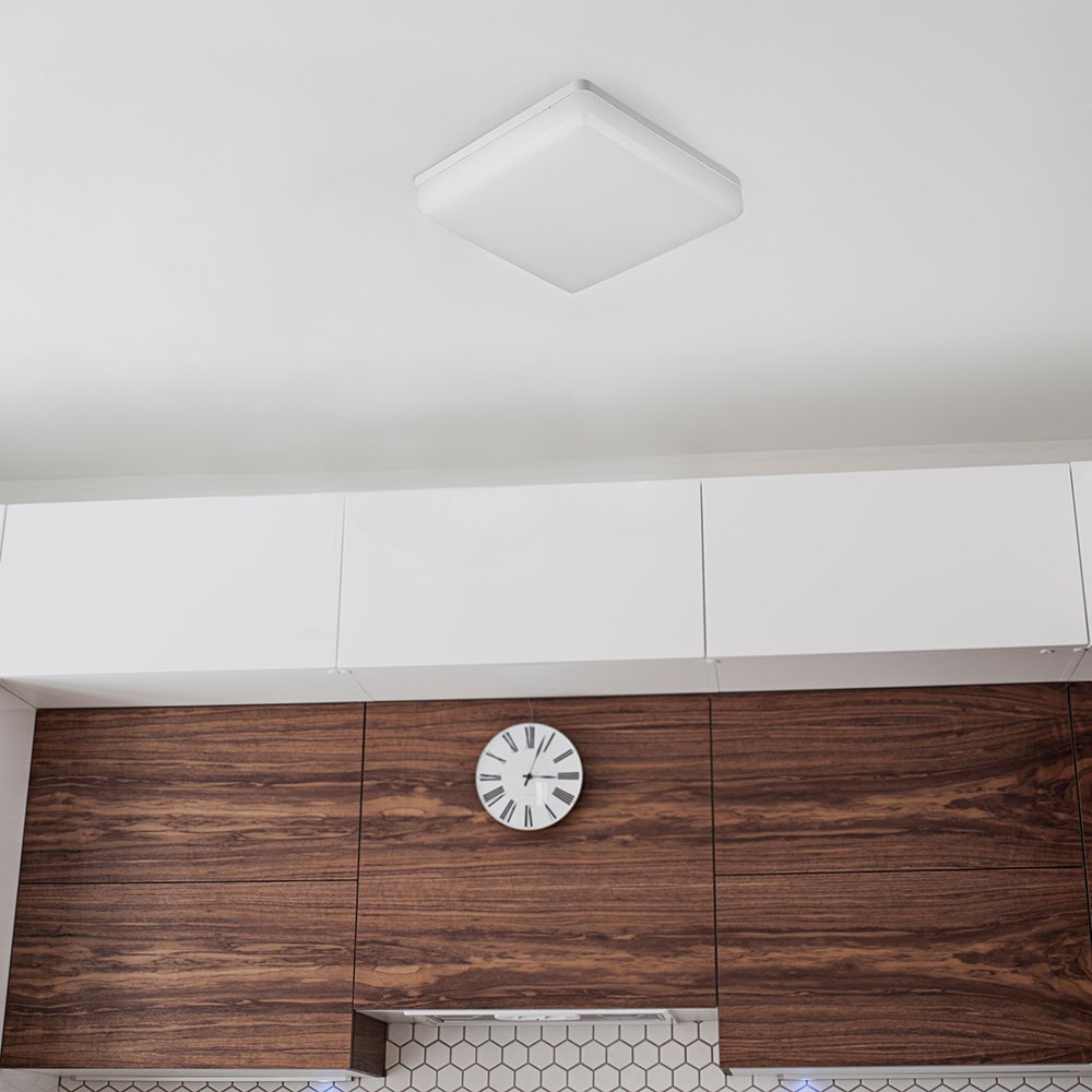 25W LED loftslampe, Samsung LED chip - 300x300mm, IP44, IK08, hvid kant, 3000K - Kulør : Varm