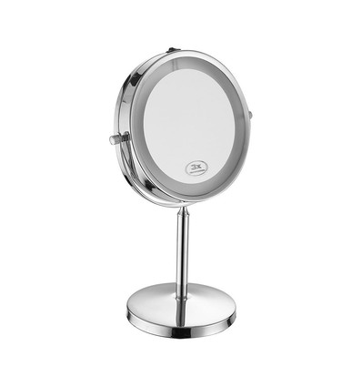 3W LED kosmetikspejl med lys - 7 tommer, 1X og 3X forstørrelse, 360° rotation, batteridrevet, krom finish