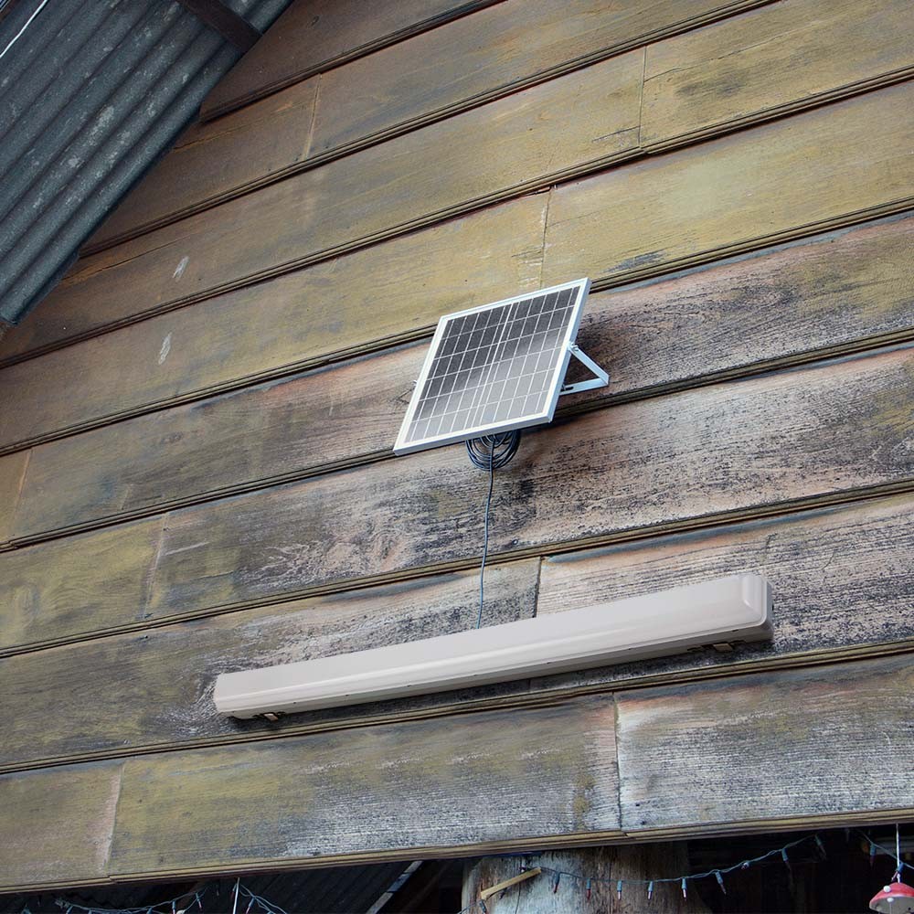V-Tac 120cm armatur inkl. solcellepanel - 18W, CCT(3-i-1), Sensor, RF fjernbetjening, IP65 udendørs - Kulør : 3-i-1