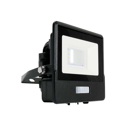 10W Projektør - PIR Sensor, Samsung Chip, 4000K, Sort Hus