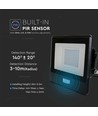 30W Projektør - PIR Sensor, Samsung Chip, 6500K, Sort Hus