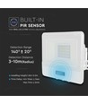 20W LED projektør med sensor, Samsung LED chip - IP65, hvid, kold hvid, udendørs, bevægelsessensor