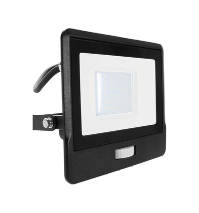 V-TAC PROJEKTØR 30W - PIR SENSOR, Samsung Chip, 1M KABEL, 6500K, SORT HUS