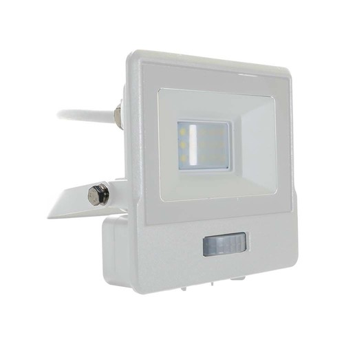 10W Projektør - PIR Sensor, Samsung Chip, 1m Kabel, 6500K, Hvidt Hus