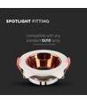 GU10 indbygningsspot - Rund, hvid med rose gold reflektor, IP20, hul: Ø7,2 cm, mål: Ø8,5 cm