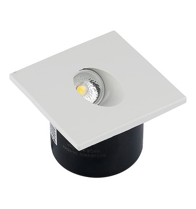 3W kvadratisk LED indbygningsspot til trapper - 4000K, 270lm, Hul: 62mm, Mål: 80x80mm
