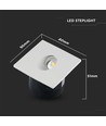 3W kvadratisk LED indbygningsspot til trapper - 4000K, 270lm, Hul: 62mm, Mål: 80x80mm