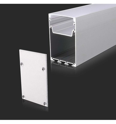 2m Alu profil til LED strips, hvid - 50x75mm, mælkehvidt cover, overflademontering