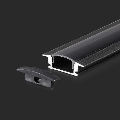 2m aluminiumsprofil til indbygning - Inkl. Sort cover, 24,7 x 7 mm, IP20