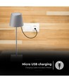 3W genopladelig LED bordlampe, touch dæmpbar - 5V, Grå, 3000K, 4000mAh batteri, jern