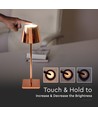 3W LED Genopladelig Bordlampe - Touch Dæmpbar, 3000K, Guld Hus