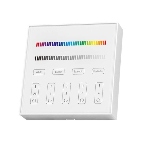 4 Zone RGB+W WiFi vægpanel fjernbetjening, 3V - 86x86mm, hvid, 4 zoner, dæmpbar, RF 2.4GHz
