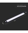2W LED skabslampe med PIR sensor, sort - 5V, USB genopladelig, 40cm, 3000K, bevægelsessensor