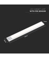 40cm 2W LED skabslampe med PIR sensor, 5V - Sølv, 2200mA batteri, IP20, 3000K