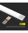 40cm 2W LED skabslampe med PIR sensor, 5V - Sølv, 2200mA batteri, IP20, 3000K