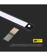60cm 2,5W LED skabslampe med PIR sensor, sort - 5V, 4000K, 3000mA batteri, genopladelig, IP20