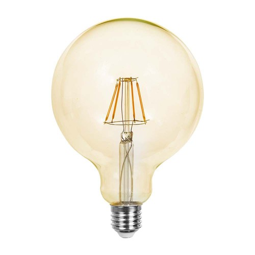 E27 12W G125 LED filament pære - Amber glas, 2200K, 1350lm, 300° lysspredning