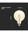 E27 12W G125 LED filament pære - Amber glas, 2200K, 1350lm, 300° lysspredning