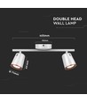 12W LED væglampe med dobbelt hoved - 4000K, hvid, justerbar, 960lm, indendørs