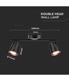 12W dobbelt LED væglampe, sort - 1080lm, 4000K, IP20, justerbare hoveder