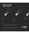 13,5W LED væglampe, 3-hovedet design - 4000K, sort, udendørs, IP65