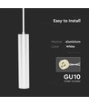 GU10 pendel spotlight, hvid - Ø6x30cm, aluminium, uden lyskilde, IP20 indendørs