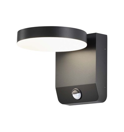 17W Væglampe - LED, Sensor, 3000K, Sort, Rundt, IP65