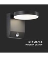 17W LED væglampe med sensor, rund - IP65, 4000K, sort, PIR sensor, udendørs, 2480lm