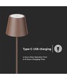 4W LED gulvlampe, genopladelig - IP54, Cortenfarvet, touch dæmpbar, justerbar højde 50-130cm, USB-opladning
