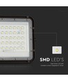 VT LED Solar Projektør 80W - 6400K, 6000 mAh batteri, 3m kabel, smart IR fjernbetjening, hurtig opladning