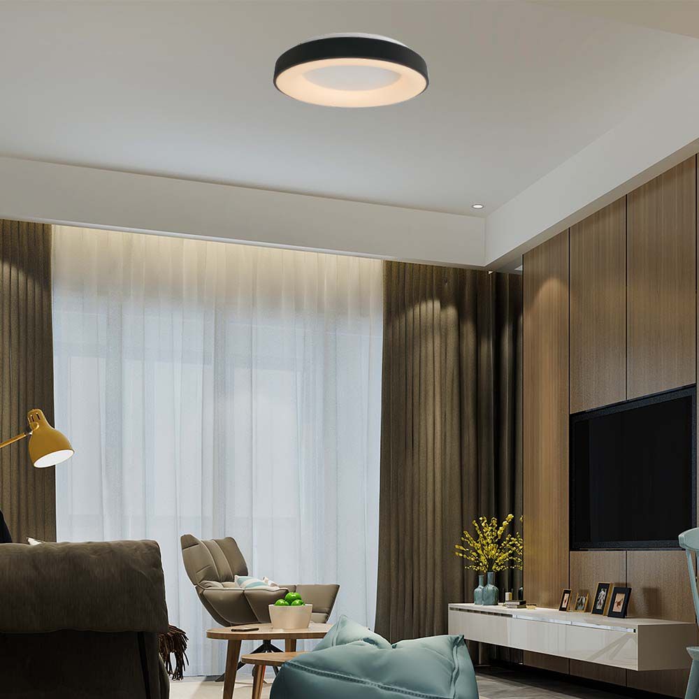 49W LED dekorativ loftslampe, dæmpbar – Ø60cm, 106lm/W, sort, 3000K, Triac dæmpbar – Kulør : Varm