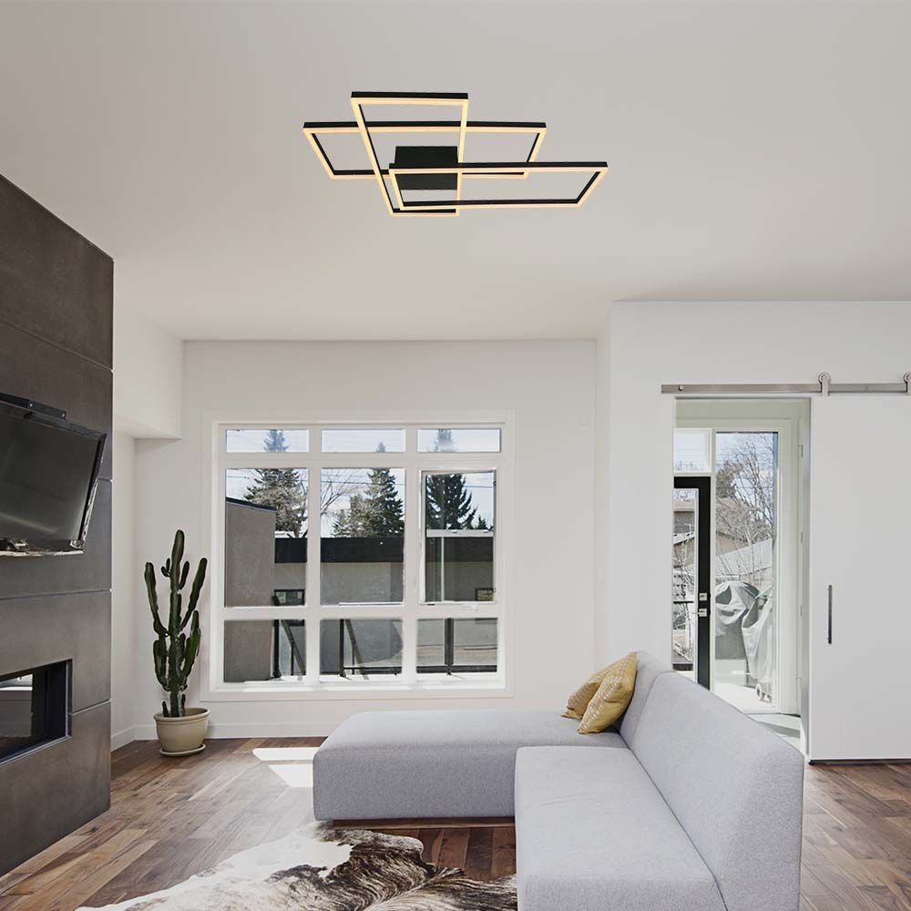 47W LED loftslampe – L90xW67cm, 3000K, dæmpbar, sort finish, dekorativ indendørs belysning – Kulør : Varm