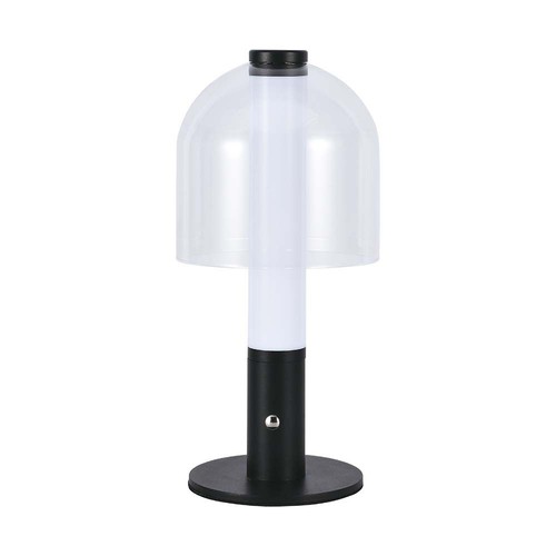 LED bordlampe - 1800mAh Batteri, Ø140x300, 3i1, Sort+Transparent Glas Hus