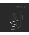 32W LED pendel med 3 ringe - Sort, 3000K, 600x400x200mm, dekorativ loftlampe