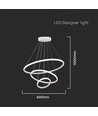 32W LED pendel, 3 ringe - Ø60+40+20cm, 3880lm, 3000K, hvid finish