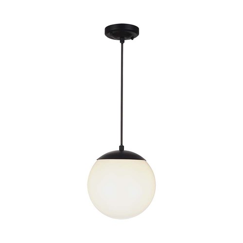Loftshængt lampe (1*E27) - mat sort, opal plastik kugle