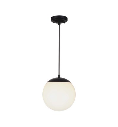 Loftshængt lampe (1*E27) - mat sort, opal plastik kugle