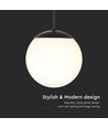 Loftshængt lampe (1*E27) - mat sort, opal plastik kugle