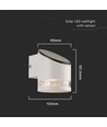 1W Solcelle væglampe med sensor - 3000K, IP54, bevægelsessensor, varm hvid