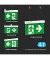 Nødbelysning 4i1 ophæng - EXIT skilt, selvtest-knap, væg/loft/wireophæng, 6000K